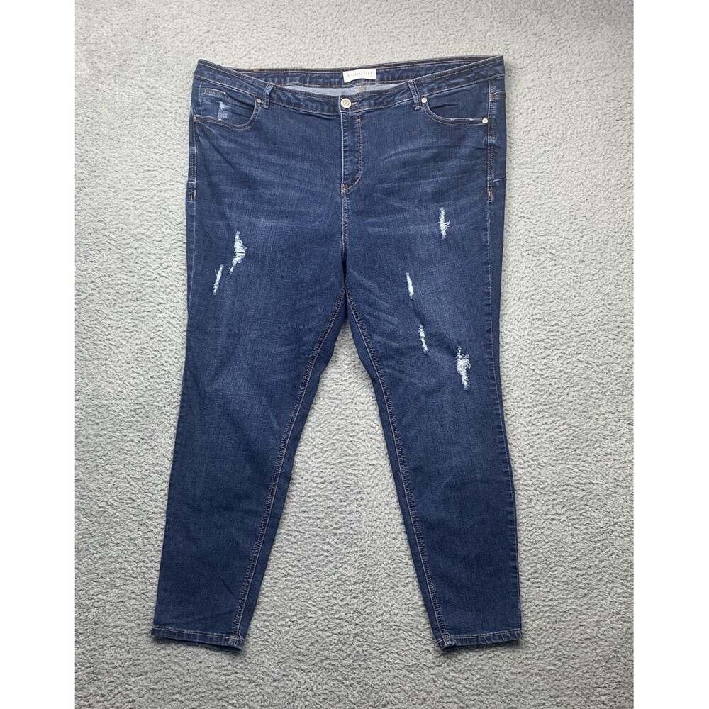 Eloquii Jeans Womens 24 Blue Distressed High Rise Dark Wash Skinny Stretch Denim